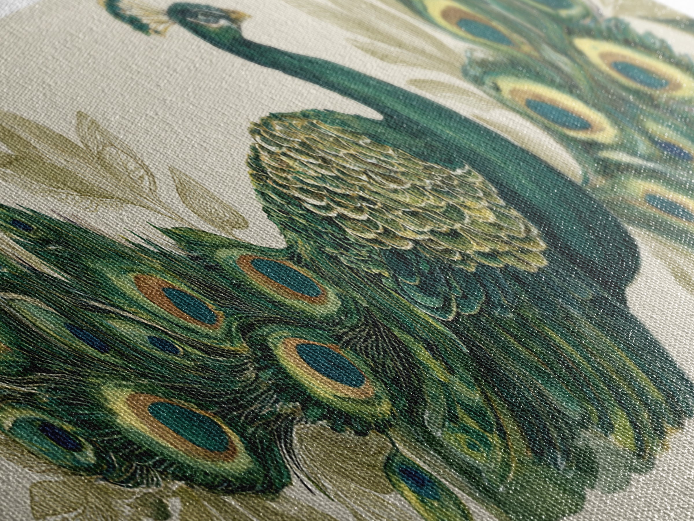 Peacock with Jewel Tone Feather Pattern Framed Canvas Print, Bird Art, Boho Decor, Living Room Decor, Fine Art, Flight, BIR-3x1-23