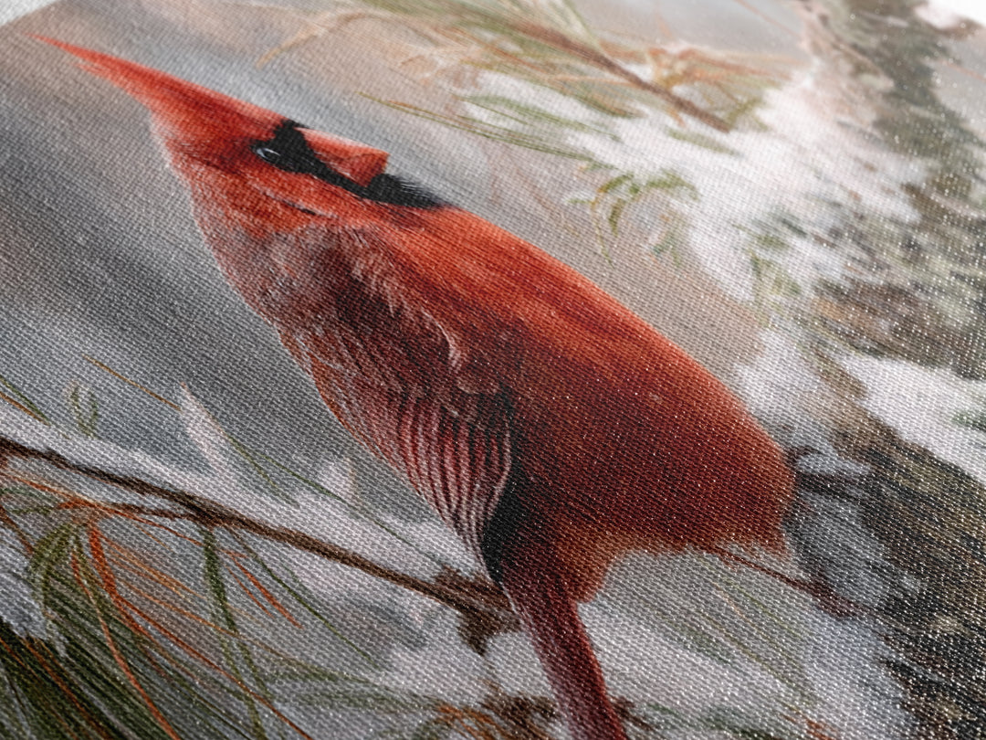 Red Cardinal on Snowy Pine Branch Canvas Print, Bird Art, Nature Prints, Living Room Decor, Fine Art, Flight, Boho Decor, BIR-3x1-41