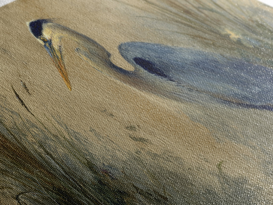 Blue Heron in Misty Marsh Grass Canvas Print, Bird Art, Boho Wall Decor, Living Room Decor, Fine Art, Flight, Nature Wall Art, BIR-3x1-42