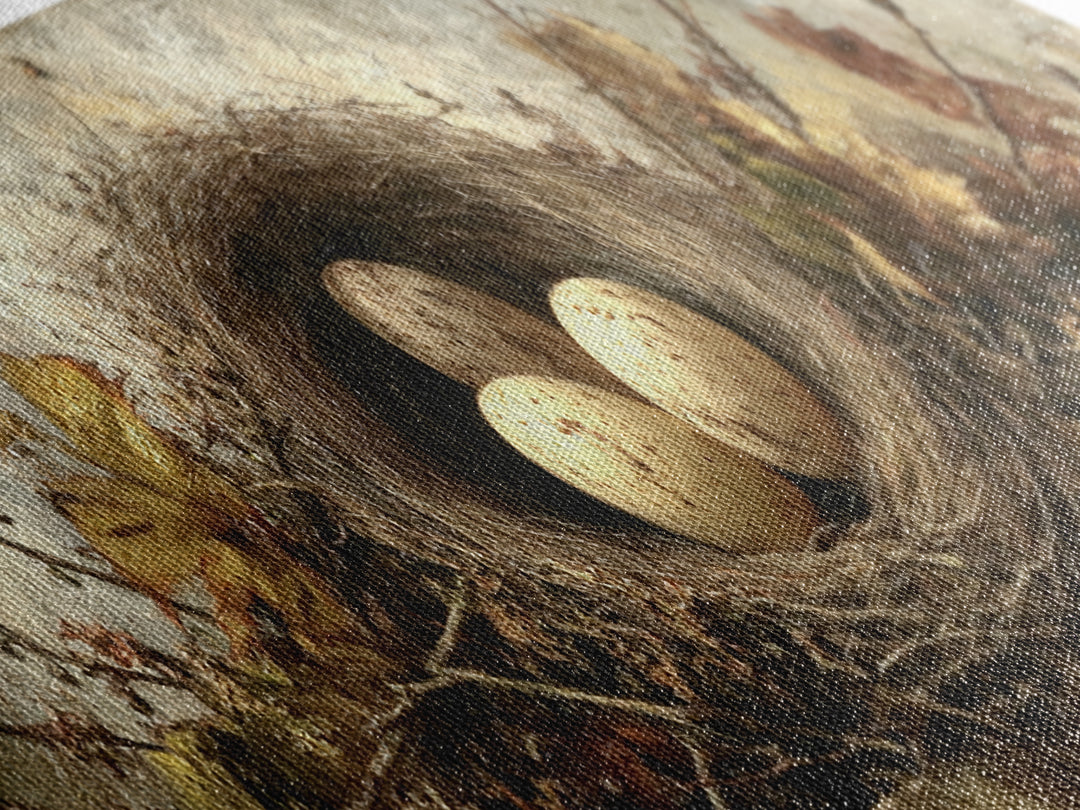 Bird Nest with Eggs and Delicate Twigs Canvas Print, Bird Art, Gallery Decor, Living Room Decor, Oil Painting, Flight, BIR-3x1-62