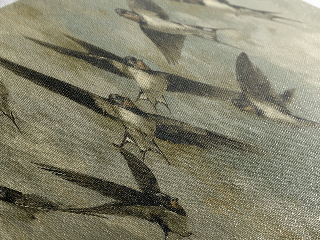 Flock of Swallows Sweeping Across Open Sky Canvas Print, Bird Art, Art Print, Living Room Decor, Oil Painting, Flight, BIR-3x1-70