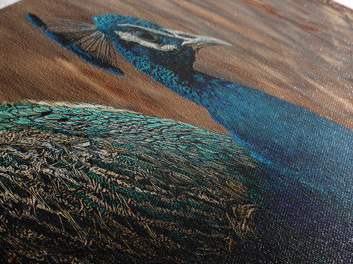 Peacock with Jewel Tone Feather Pattern Canvas Print, Bird Art, Printable Art, Living Room Decor, Flight, Mid Century Wall Art, BIR-3x1-71