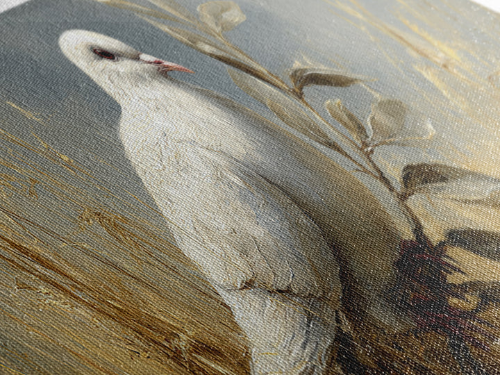 White Dove with Olive Branch and Calm Canvas Print, Bird Art, Nature Prints, Living Room Decor, Watercolor Art, Flight, BIR-3x1-8