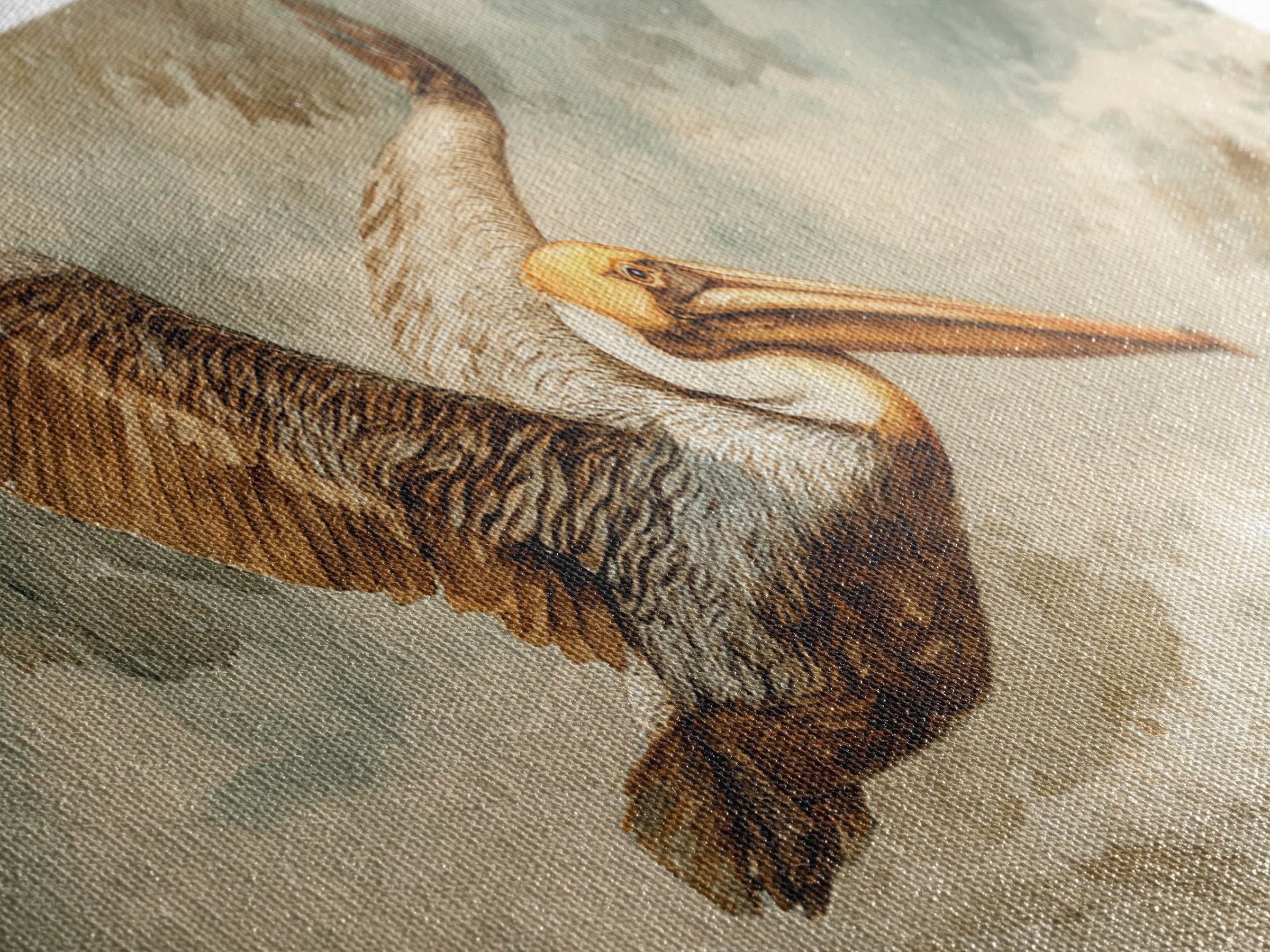 Pelican Flying over Coastal Waves Framed Canvas Print, Bird Art, Japanese Wall Art, Living Room Decor, Fine Art, Flight, BIR-3x1-82