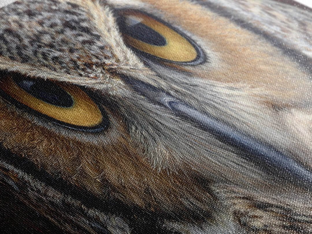 Owl Portrait with Wise Golden Eyes Canvas Print, Bird Art, Forest Wall Art, Living Room Decor, Flight, Minimalist Decor, BIR-3x1-93