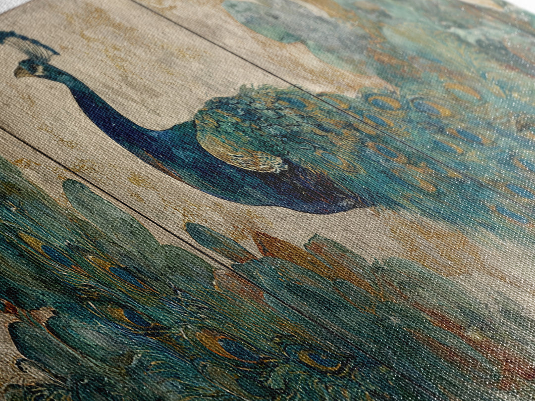 Peacock with Jewel Tone Feather Pattern Canvas Print, Bird Art, Textured Painting, Living Room Decor, Oil Painting, Flight, BIR-3x1-95