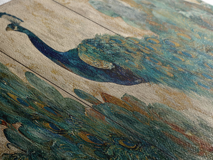 Peacock with Jewel Tone Feather Pattern Canvas Print, Bird Art, Textured Painting, Living Room Decor, Oil Painting, Flight, BIR-3x1-95