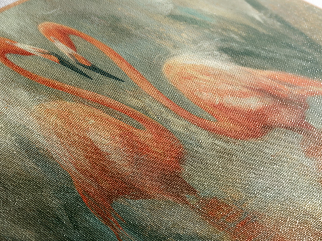 Flamingo Pair in Coral Water Reflections Canvas Print, Bird Art, Digital Download Art, Living Room Decor, Fine Art, Flight, BIR-3x1-98