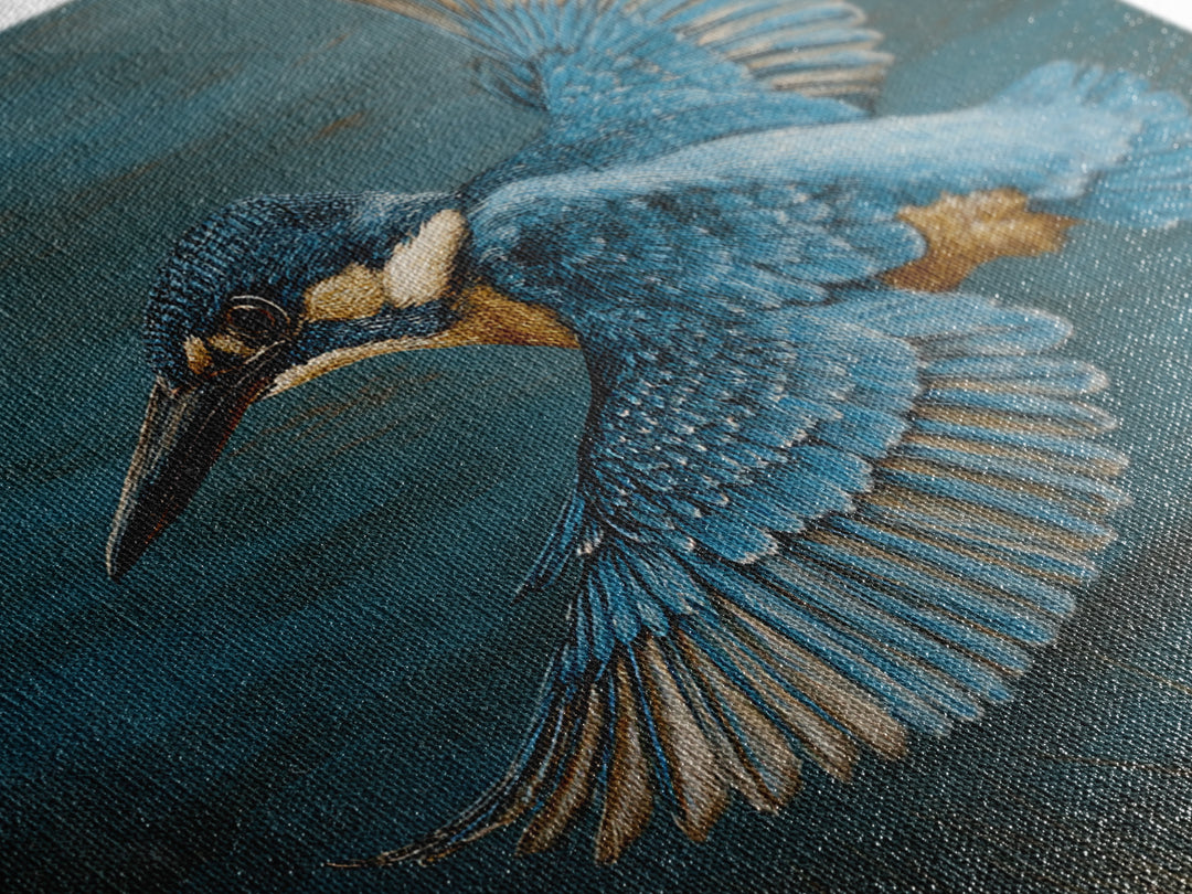 Kingfisher Diving Toward Blue Water Framed Canvas Print, Bird Art, Printable Art, Living Room Decor, Fine Art, Flight, BIR-3x2-15