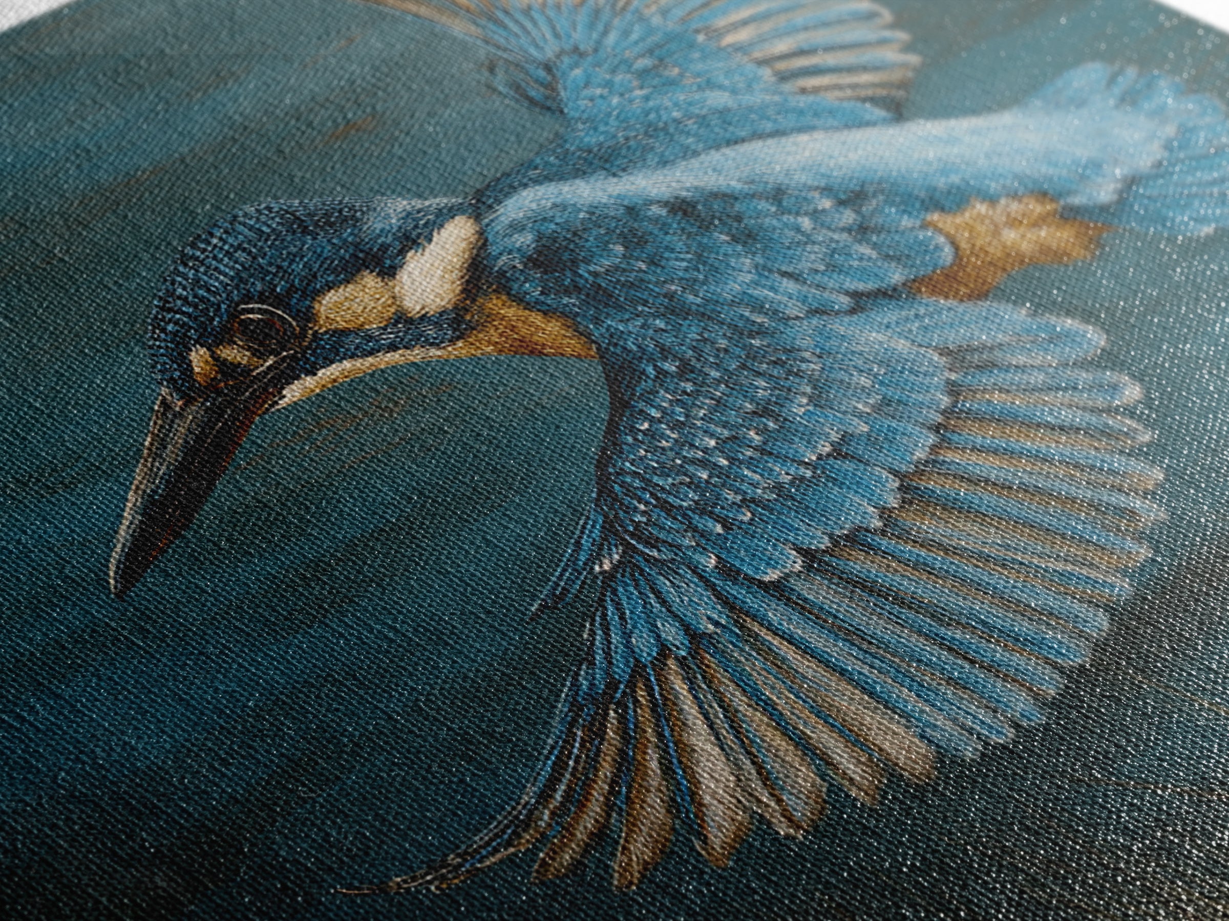 Kingfisher Diving Toward Blue Water Framed Canvas Print, Bird Art, Printable Art, Living Room Decor, Fine Art, Flight, BIR-3x2-15