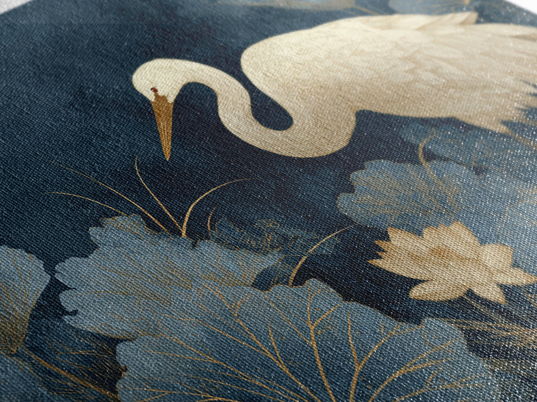 Crane and Lotus Composition Canvas Print, Bird Art, Botanical Wall Art, Living Room Decor, Fine Art, Flight, Forest Wall Art, BIR-3x2-21