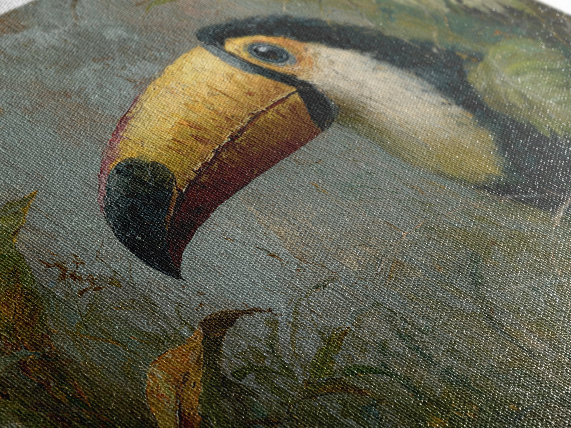 Toucan Framed by Bold Jungle Foliage Canvas Print, Bird Art, Modern Wall Art, Living Room Decor, Flight, Bird Wall Art, BIR-3x2-3