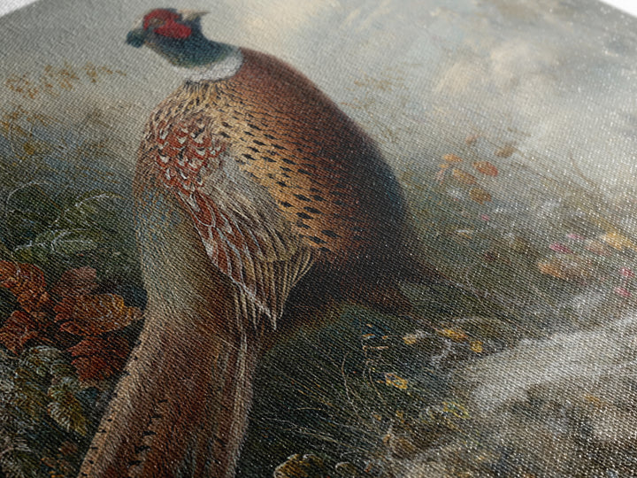 Pheasant with Ornate Feather Details Framed Canvas Print, Bird Art, Room Decor, Living Room Decor, Oil Painting, Flight, BIR-3x2-47