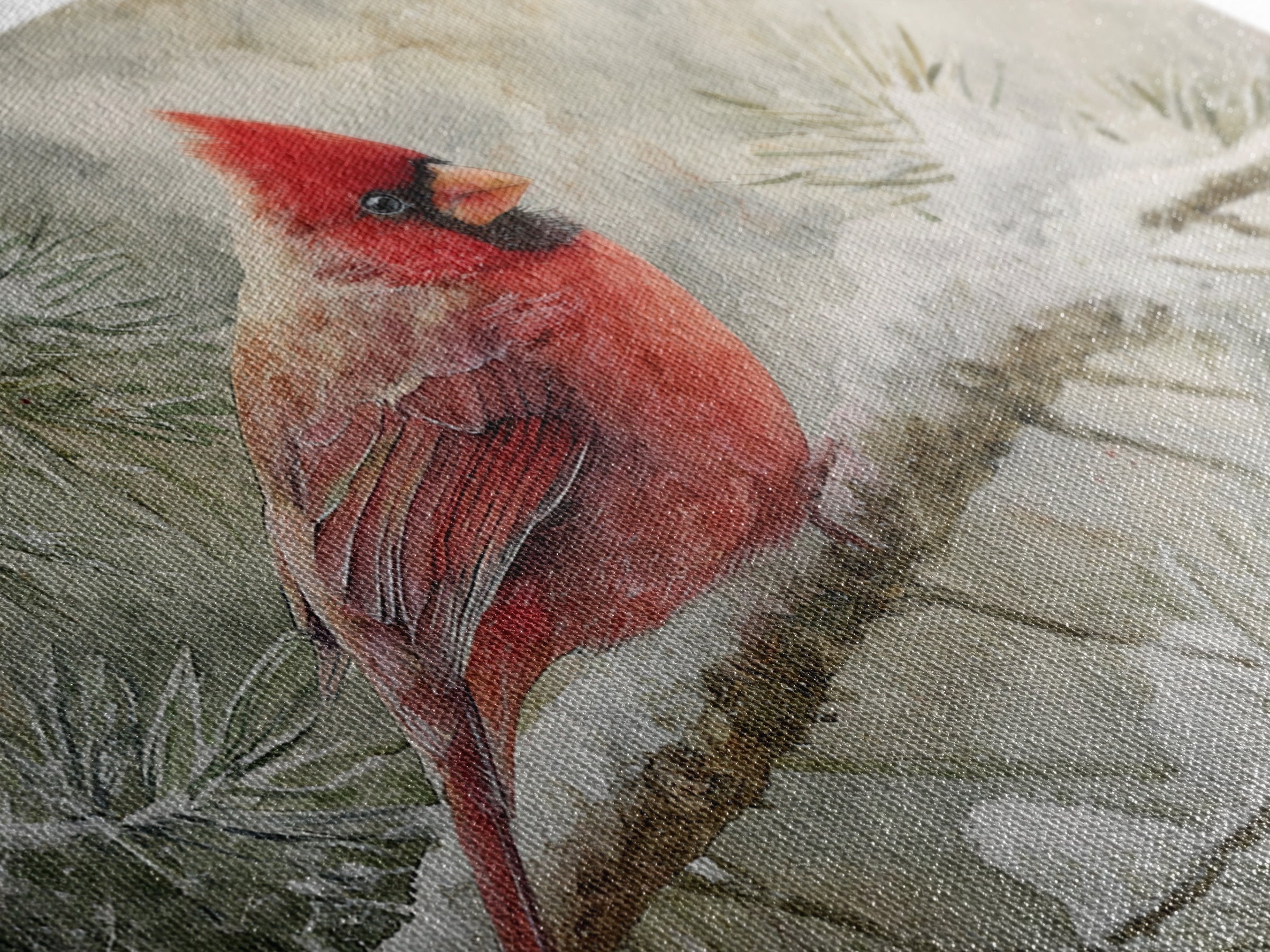 Red Cardinal on Snowy Pine Branch Framed Canvas Print, Bird Art, Mcm Decor, Living Room Decor, Oil Painting, Flight, BIR-3x2-5