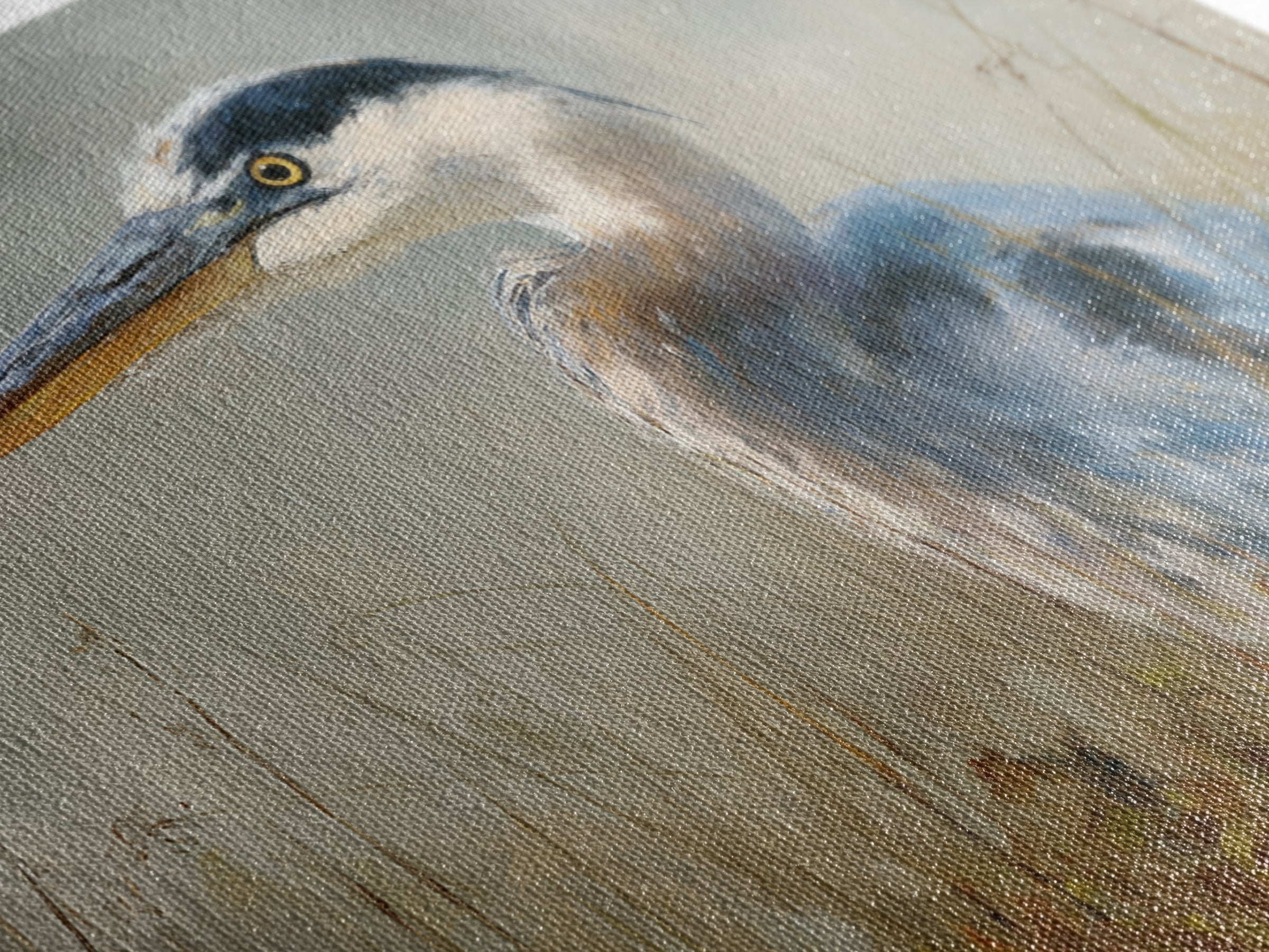 Blue Heron in Misty Marsh Grass Canvas Print, Bird Art, Modern Art, Living Room Decor, Flight, Floral Art, Forest Wall Art, BIR-3x2-54