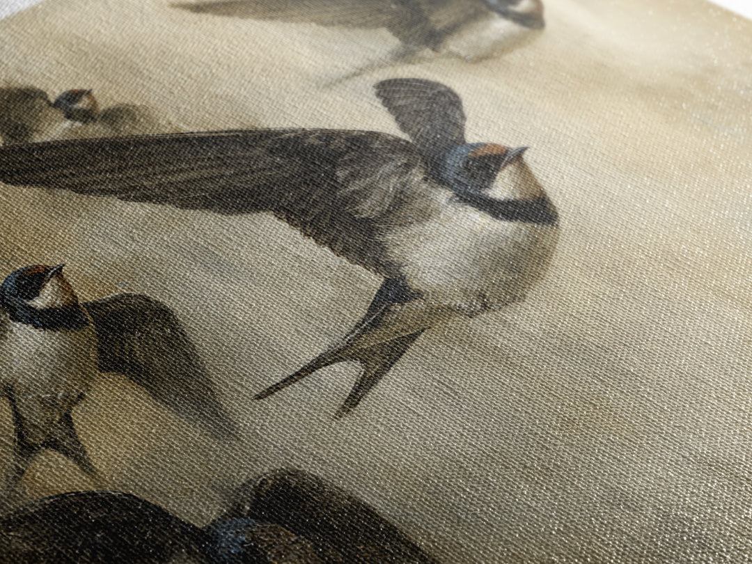 Flock of Swallows Sweeping Across Open Sky Canvas Print, Bird Art, Botanical Wall Art, Living Room Decor, Watercolor Art, BIR-3x2-58