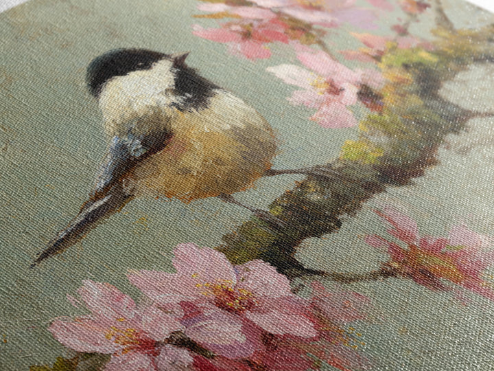 Songbird Perched on Cherry Blossoms Framed Canvas Print, Bird Art, Forest Wall Art, Living Room Decor, Fine Art, Flight, BIR-3x2-60