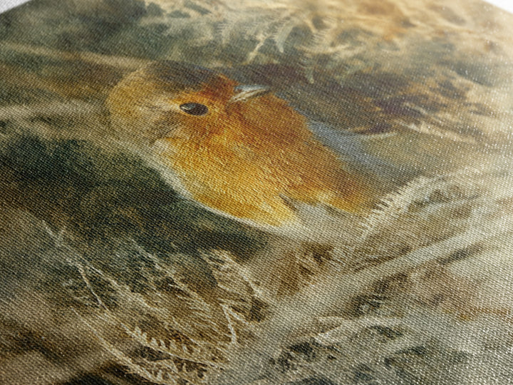 Robin in a Spring Garden with Soft Canvas Print, Bird Art, Textured Painting, Living Room Decor, Watercolor Art, Flight, BIR-3x2-67