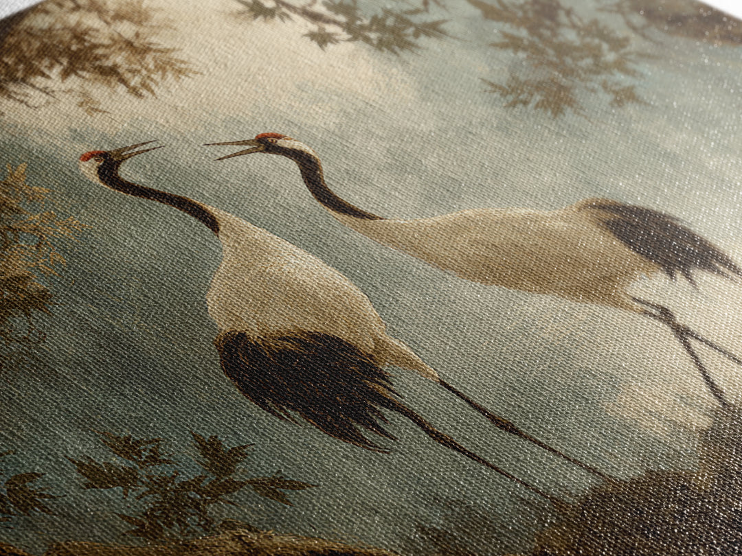 Pair of Cranes Dancing Framed Canvas Print, Bird Art, Bird Wall Art, Living Room Decor, Watercolor Art, Flight, Art Print, BIR-3x2-79
