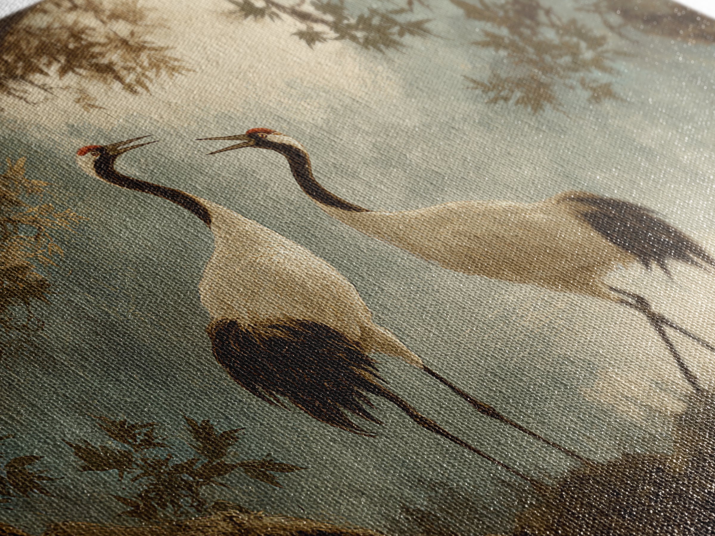 Pair of Cranes Dancing Framed Canvas Print, Bird Art, Bird Wall Art, Living Room Decor, Watercolor Art, Flight, Art Print, BIR-3x2-79