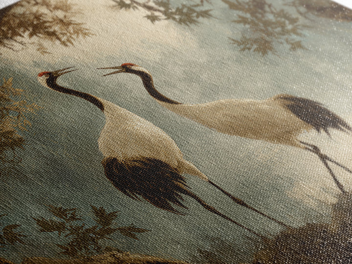 Pair of Cranes Dancing Framed Canvas Print, Bird Art, Bird Wall Art, Living Room Decor, Watercolor Art, Flight, Art Print, BIR-3x2-79