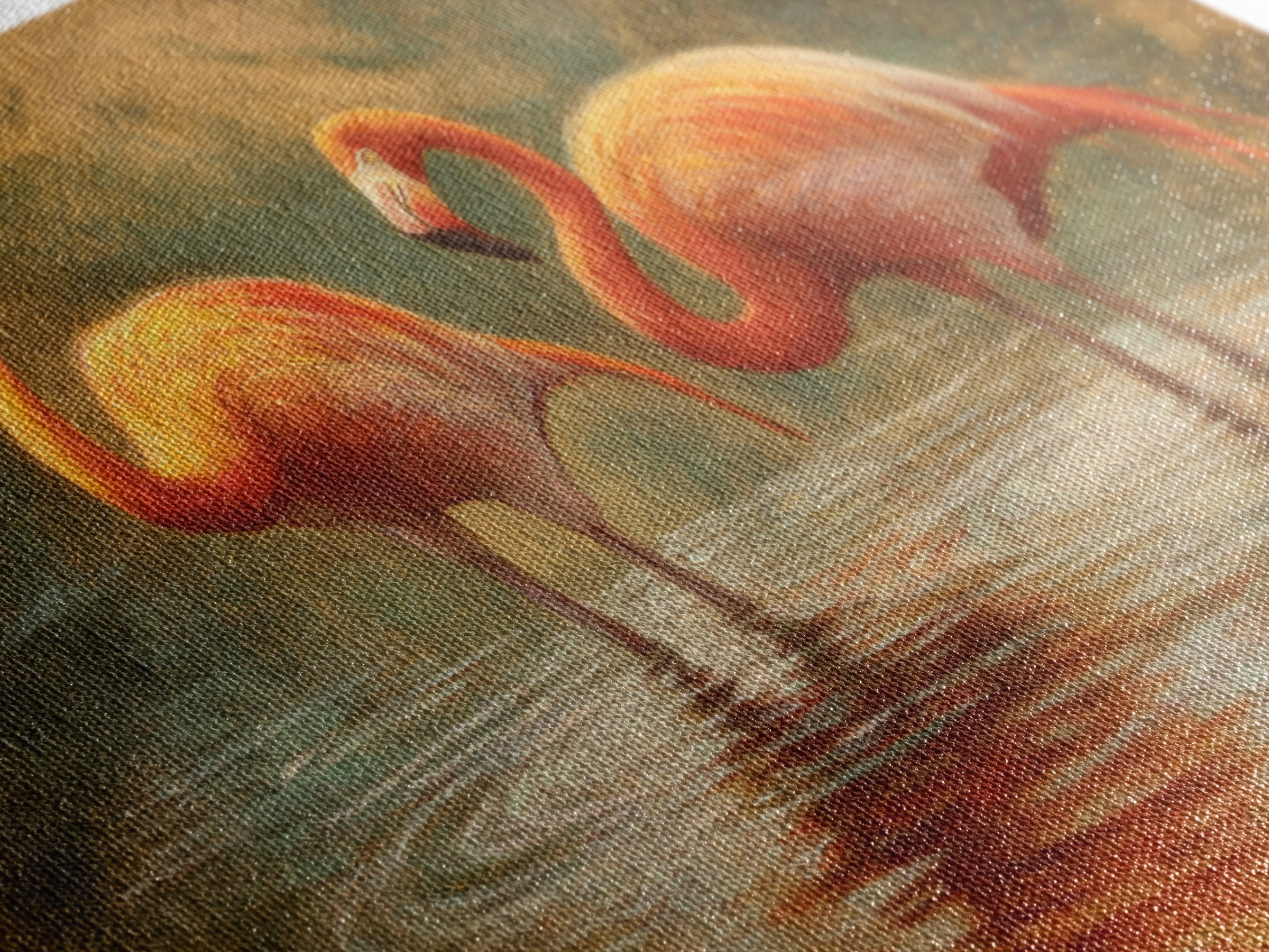 Flamingo Pair in Coral Water Reflections Framed Canvas Print, Bird Art, Gallery Wall, Living Room Decor, Fine Art, Flight, BIR-3x2-86