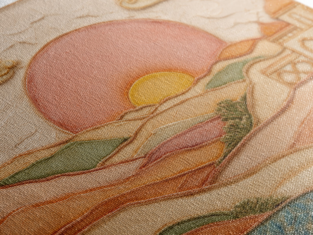 Sunrise over Rolling Dunes in Muted Peach Framed Canvas Print, Boho Art, Room Decor, Living Room Decor, Fine Art, Bohemian, BOH-1x1-21