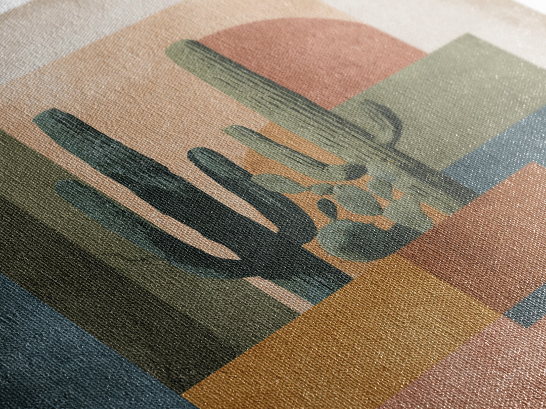Desert Sun with Cactus and Warm Clay Canvas Print, Boho Art, Art, Living Room Decor, Fine Art, Bohemian, Wallart, Art Nouveau, BOH-1x1-25