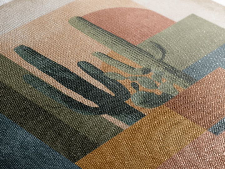 Desert Sun with Cactus and Warm Clay Canvas Print, Boho Art, Art, Living Room Decor, Fine Art, Bohemian, Wallart, Art Nouveau, BOH-1x1-25