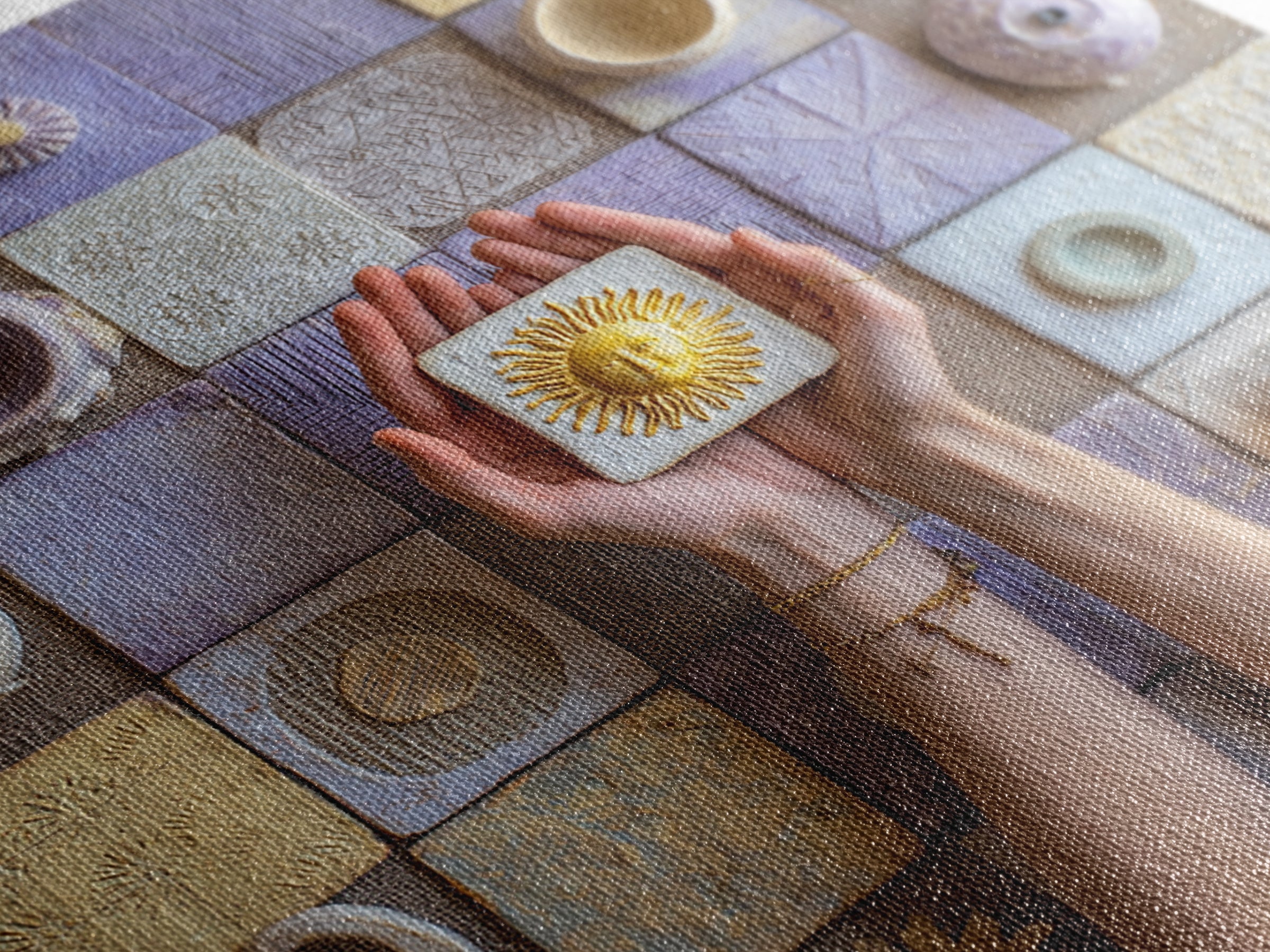 Mystic Hand Holding a Tiny Sun Canvas Print, Boho Art, Modern Decor, Living Room Decor, Oil Painting, Bohemian, Wall Decor, BOH-1x1-30