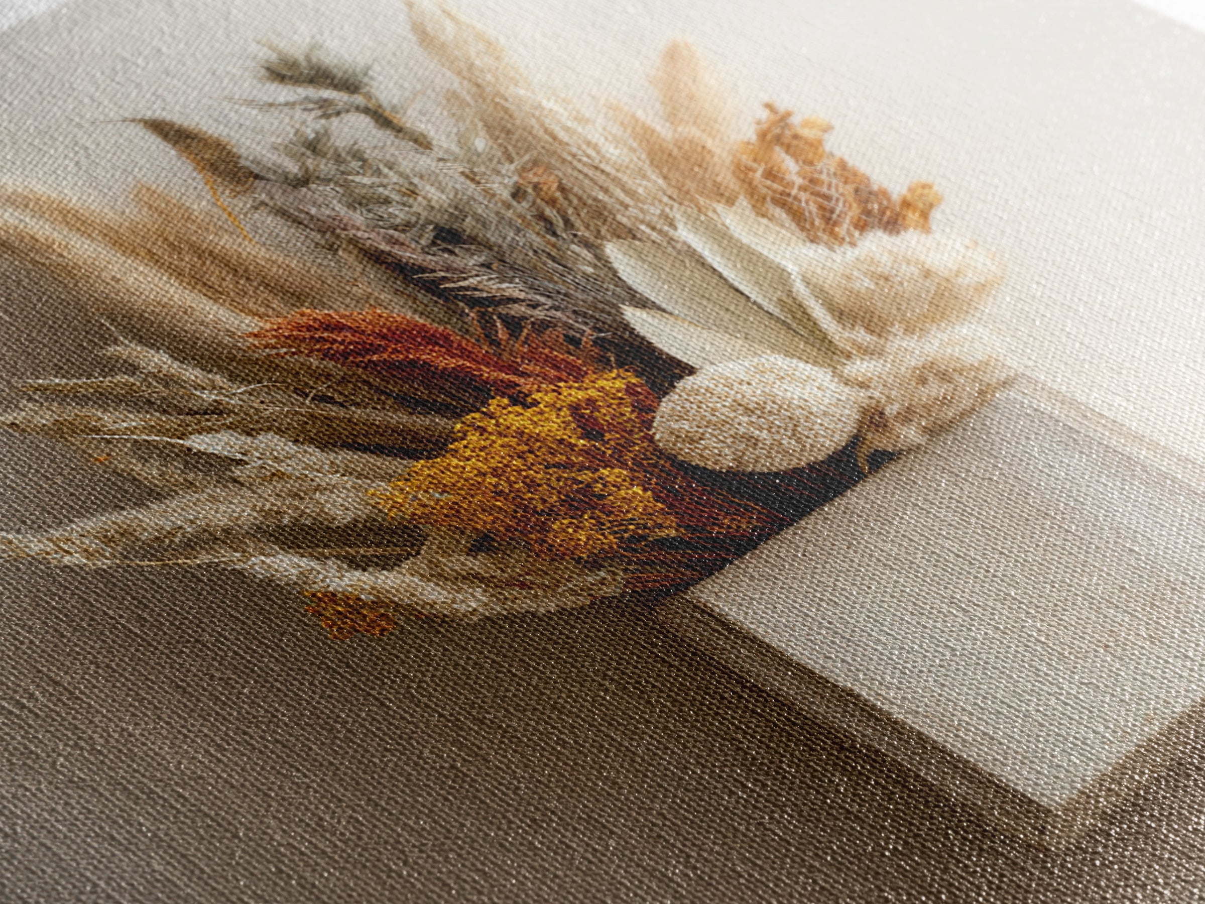 Bohemian Vase with Dried Pampas Grass Framed Canvas Print, Boho Art, Prints, Living Room Decor, Abstract Art, Bohemian, BOH-1x1-33