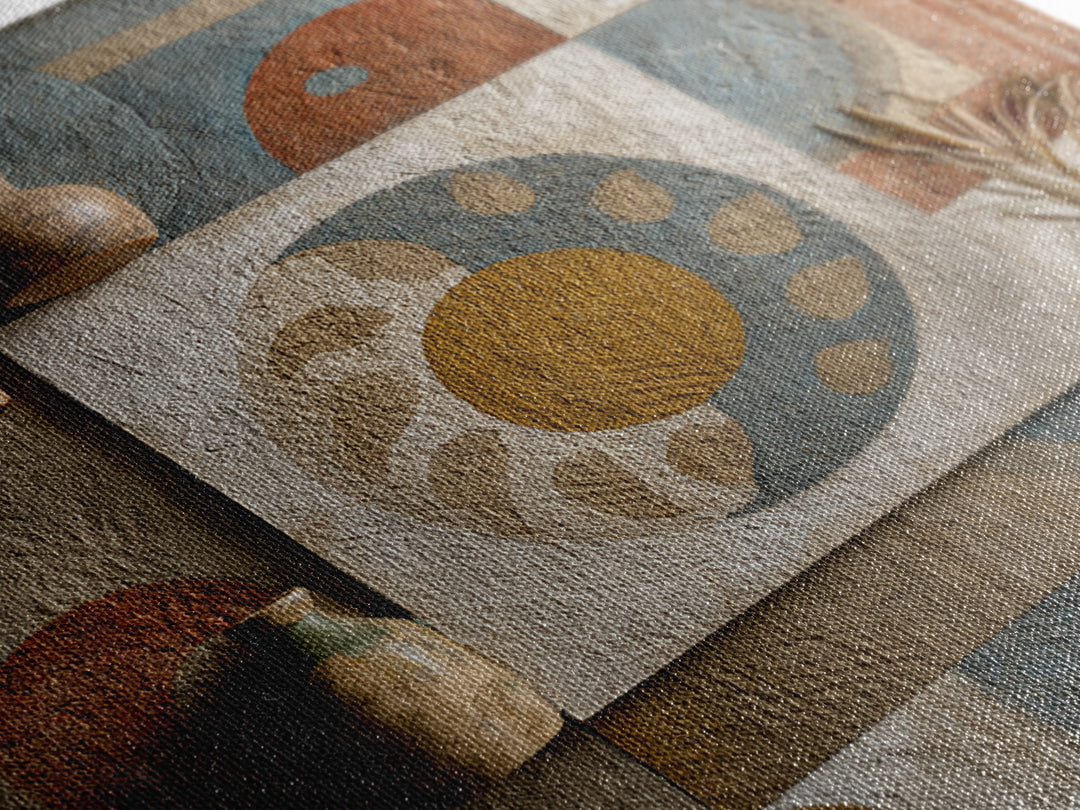 Sun and Moon Celestial Folk Motif Framed Canvas Print, Boho Art, Fine Art Print, Living Room Decor, Watercolor Art, Bohemian, BOH-1x1-34