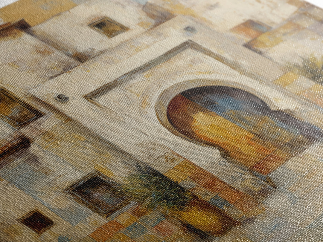 Hand Painted Moroccan Arch Framed Canvas Print, Boho Art, Garden Art, Living Room Decor, Oil Painting, Bohemian, BOH-1x1-43