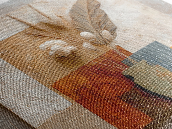 Bohemian Vase with Dried Pampas Grass Canvas Print, Boho Art, Mid Century Modern, Living Room Decor, Fine Art, Bohemian, BOH-1x1-81