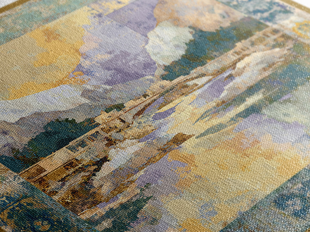 Earth Tone Mountain and River Abstraction Framed Canvas Print, Boho Art, Living Room Decor, Oil Painting, Bohemian, BOH-1x1-83