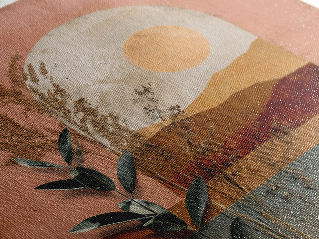 Sunrise over Rolling Dunes in Muted Peach Framed Canvas Print, Boho Art, Digital Art, Living Room Decor, Oil Painting, Bohemian, BOH-1x1-93