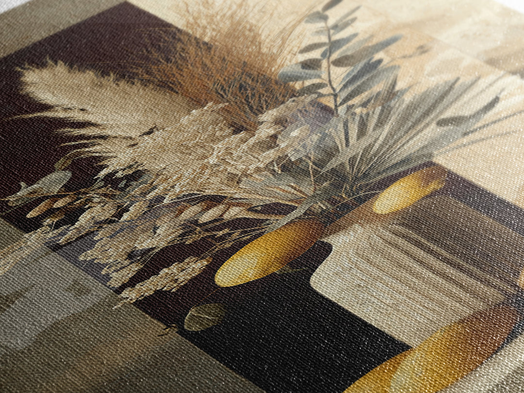 Bohemian Vase with Dried Pampas Grass Canvas Print, Boho Art, Art, Living Room Decor, Watercolor Art, Bohemian, Wallart, BOH-1x3-21