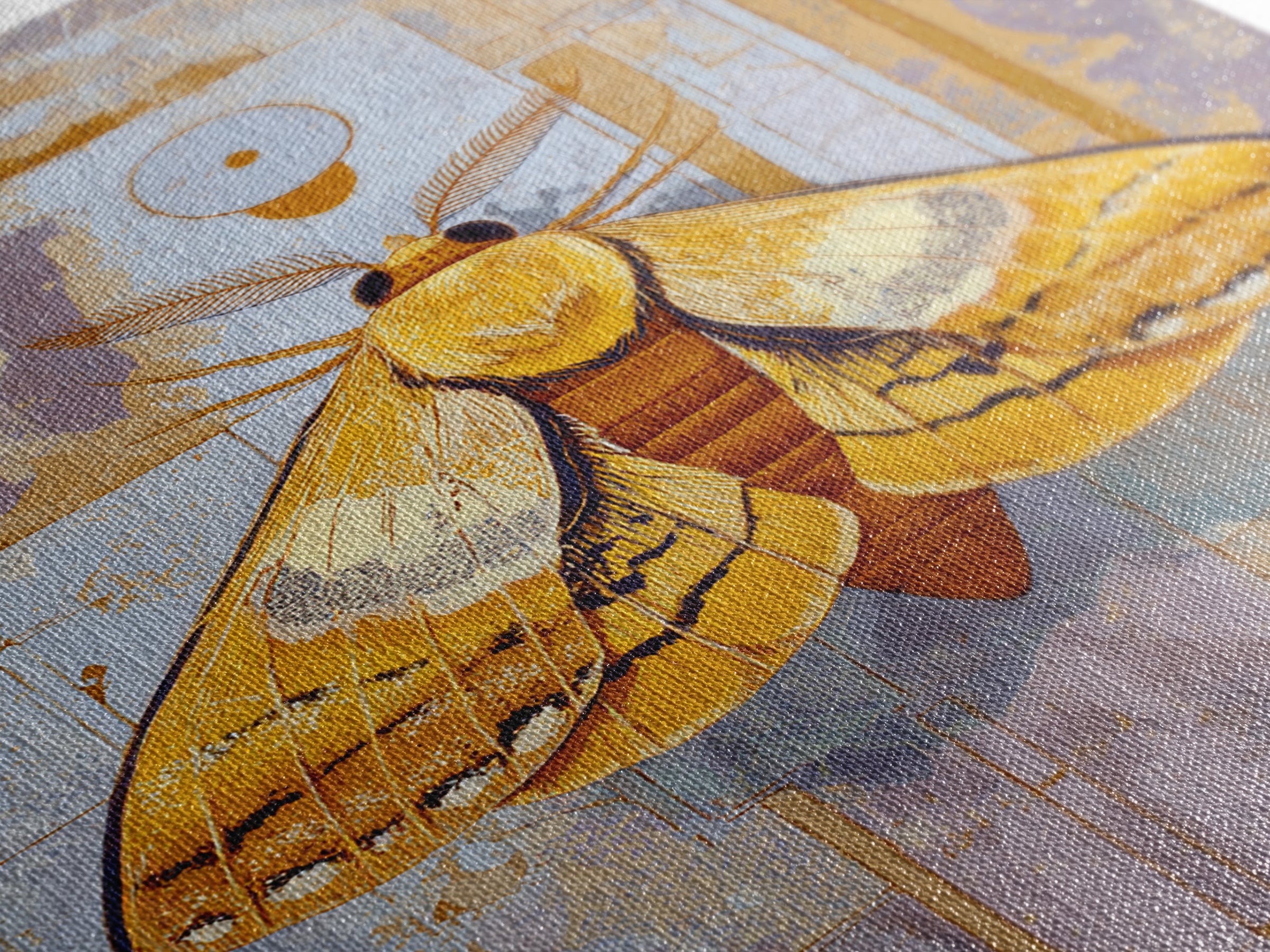 Golden Moth with Moon and Stars Canvas Print, Boho Art, Abstract Wall Art, Living Room Decor, Bohemian, Fine Art Print, BOH-2x3-49