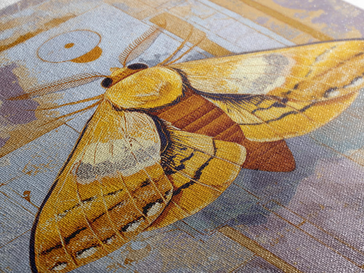 Golden Moth with Moon and Stars Canvas Print, Boho Art, Abstract Wall Art, Living Room Decor, Bohemian, Fine Art Print, BOH-2x3-49