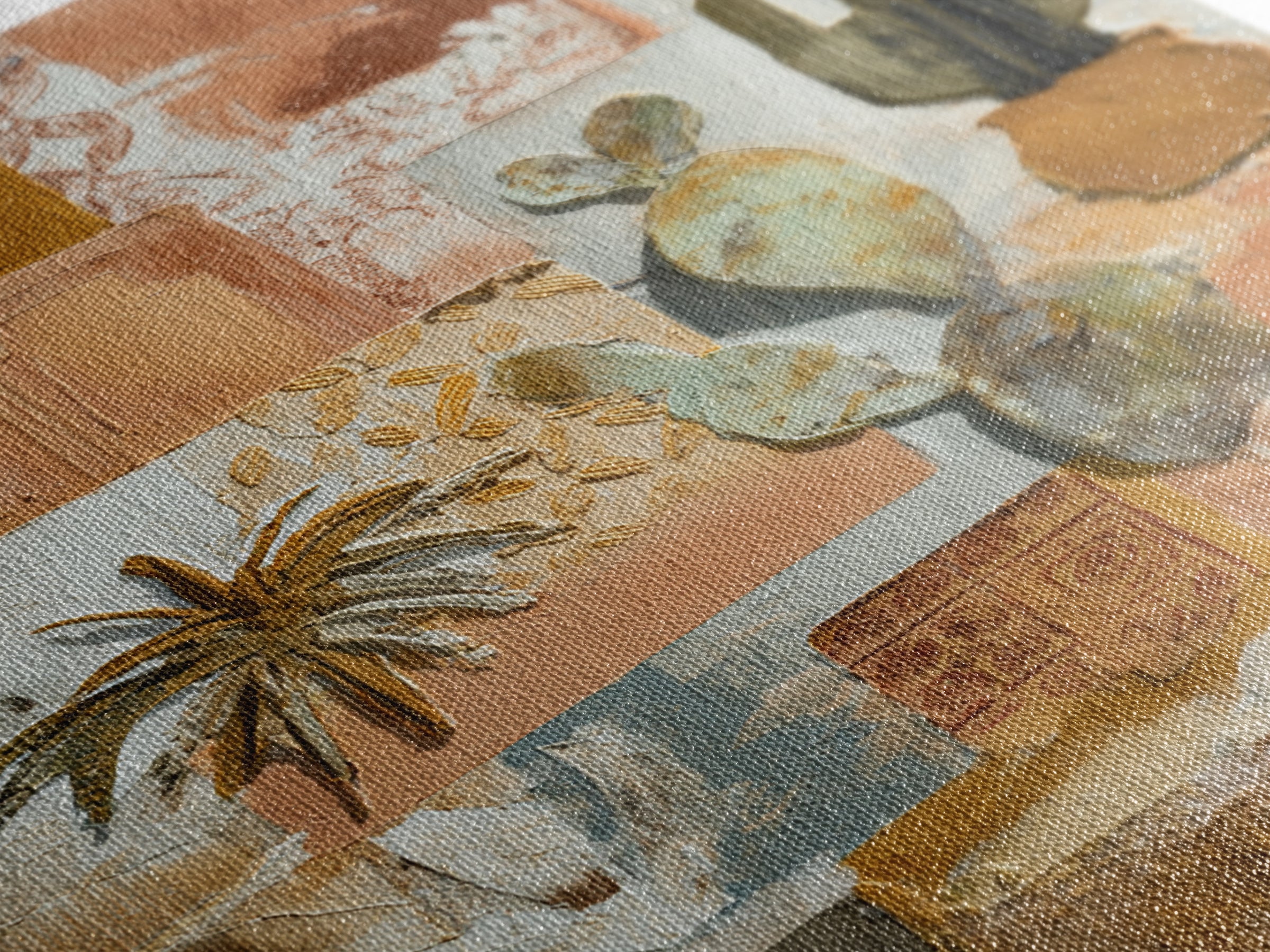 Desert Sun with Cactus and Warm Clay Canvas Print, Boho Art, Set of 3 Prints, Living Room Decor, Fine Art, Bohemian, BOH-2x3-57