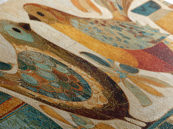 Boho Bird Pair Framed Canvas Print, Boho Art, Boho Decor, Living Room Decor, Fine Art, Bohemian, Textured Painting, BOH-3x1-12