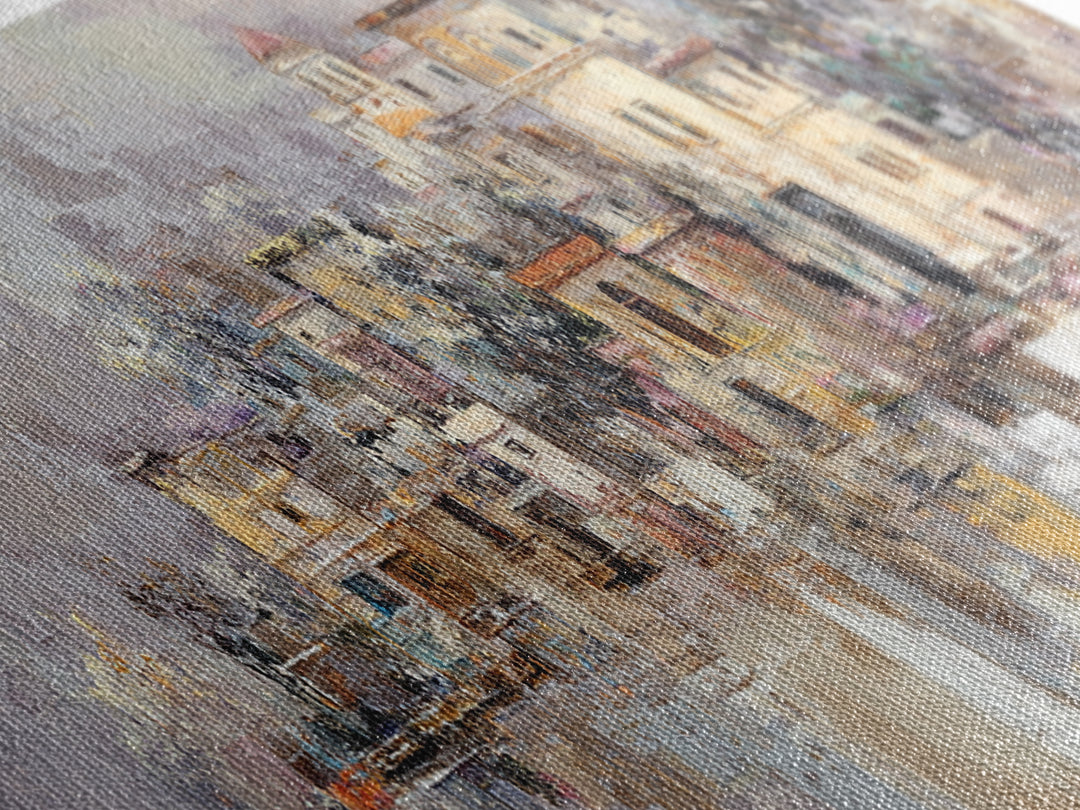 Earth Tone Mountain and River Abstraction Framed Canvas Print, Boho Art, Living Room Decor, Oil Painting, Bohemian, BOH-3x1-99