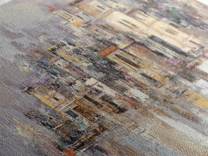 Earth Tone Mountain and River Abstraction Framed Canvas Print, Boho Art, Living Room Decor, Oil Painting, Bohemian, BOH-3x1-99