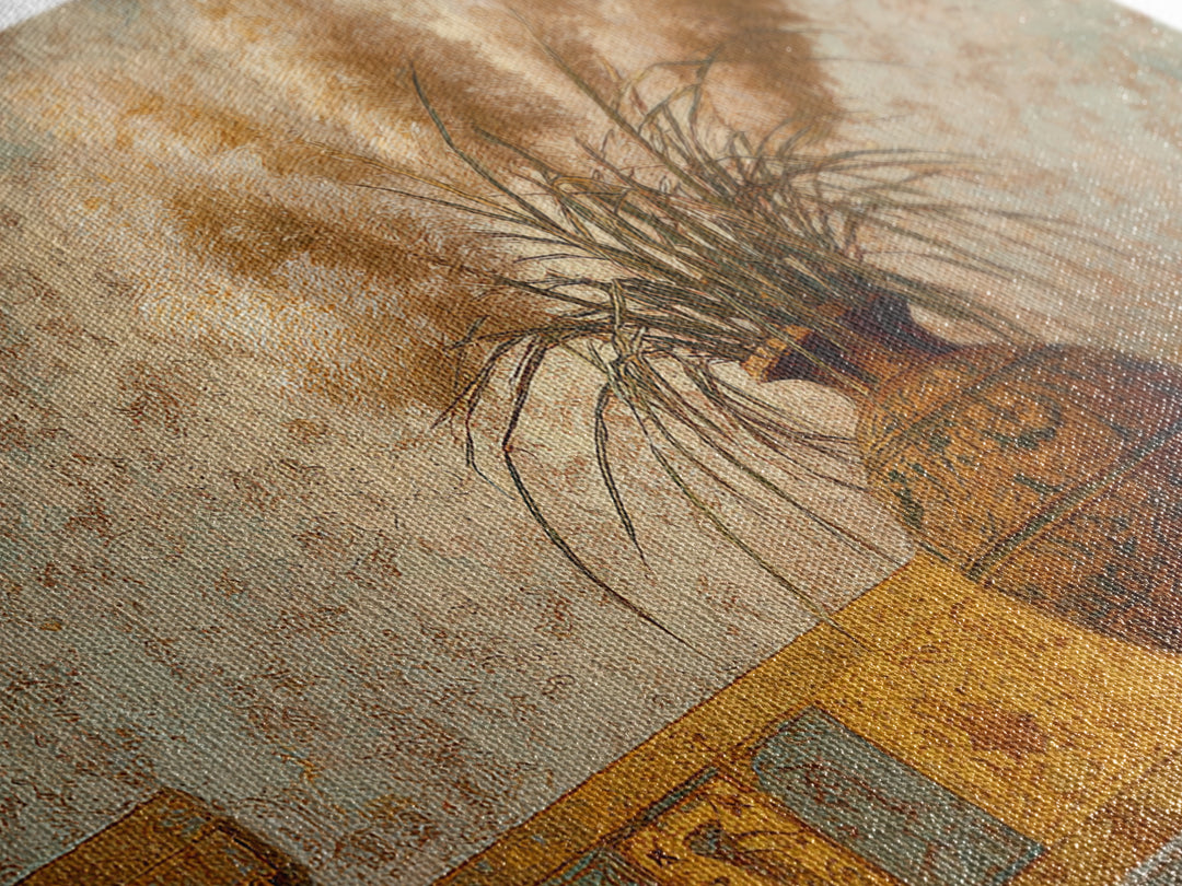 Bohemian Vase with Dried Pampas Grass Canvas Print, Boho Art, Luxury Decor, Living Room Decor, Oil Painting, Bohemian, BOH-3x2-37