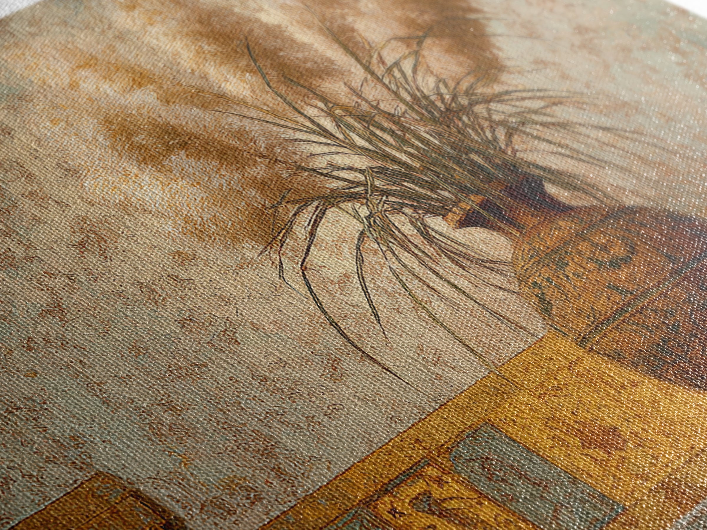 Bohemian Vase with Dried Pampas Grass Canvas Print, Boho Art, Luxury Decor, Living Room Decor, Oil Painting, Bohemian, BOH-3x2-37