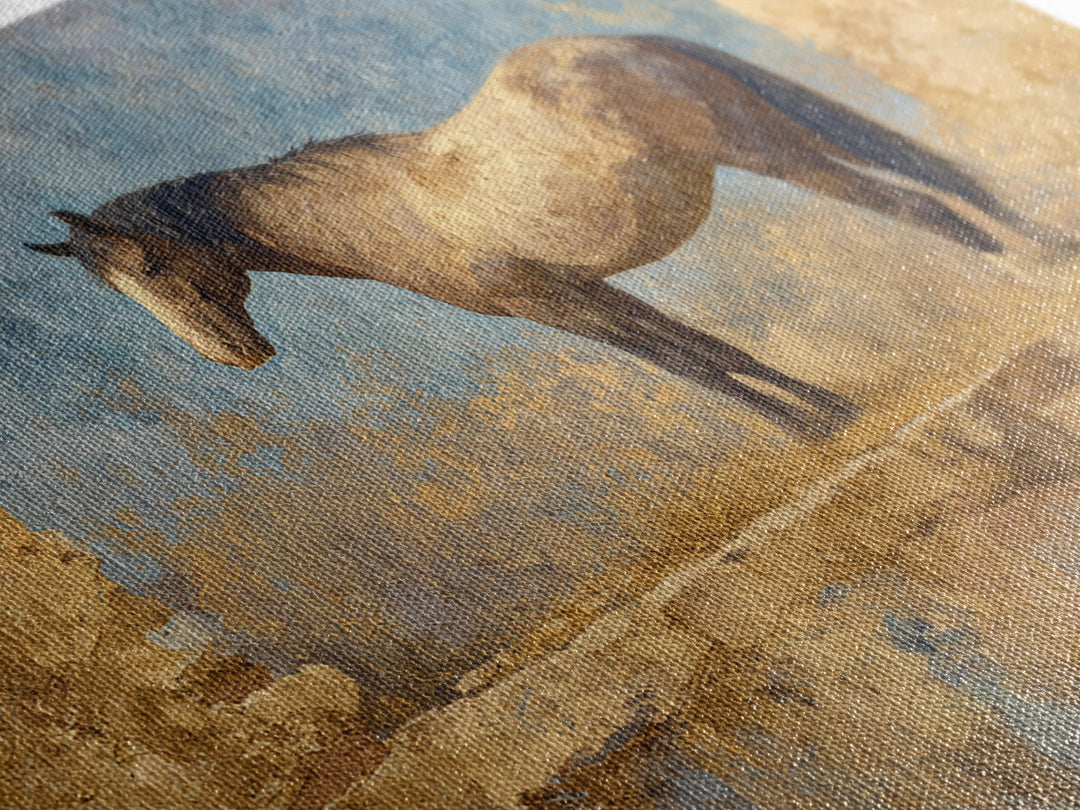 Wild Horse in Dusty Golden Light Framed Canvas Print, Boho Art, Digital Art, Living Room Decor, Bohemian, Printable Art, BOH-3x2-60