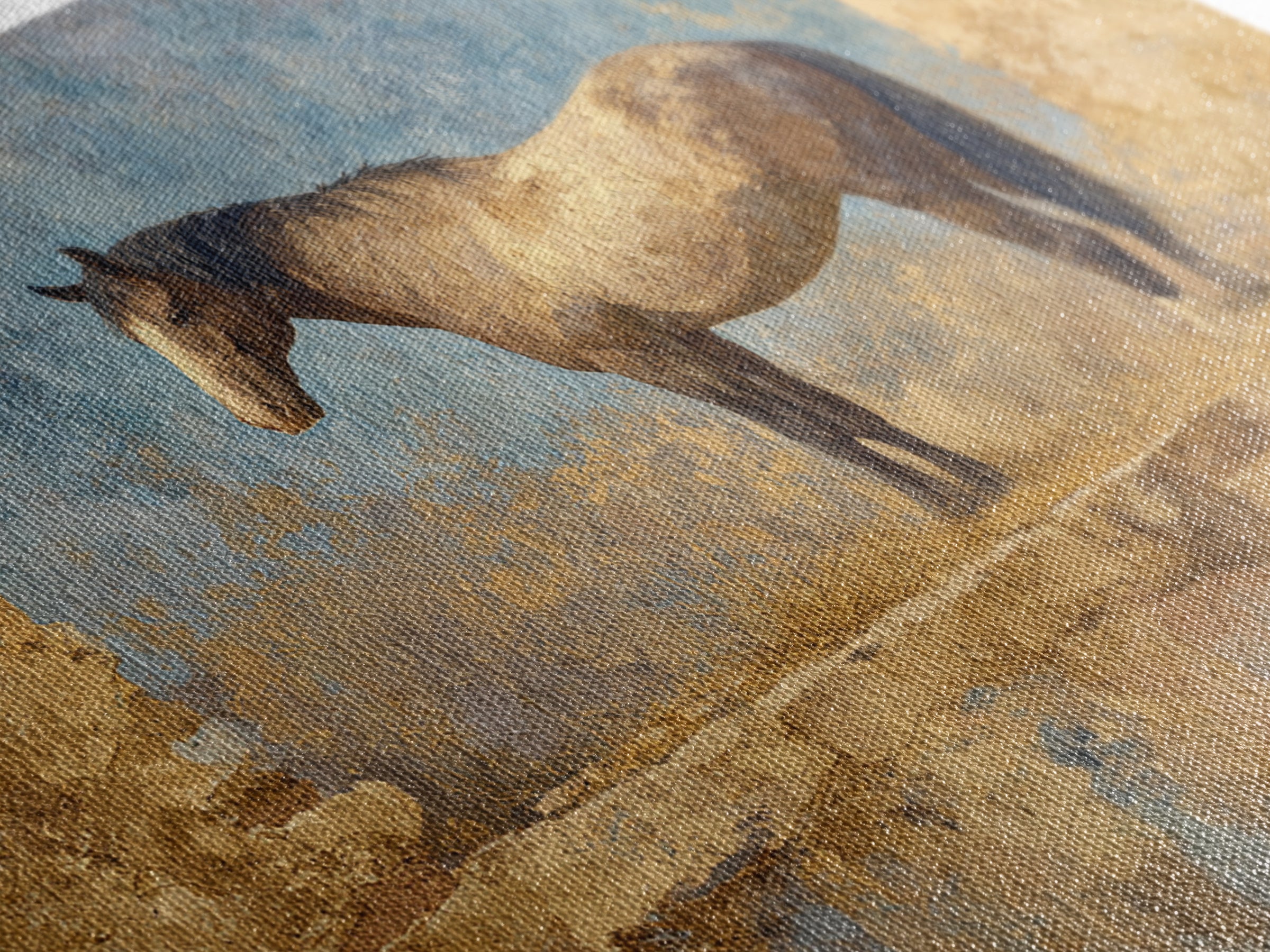 Wild Horse in Dusty Golden Light Framed Canvas Print, Boho Art, Digital Art, Living Room Decor, Bohemian, Printable Art, BOH-3x2-60