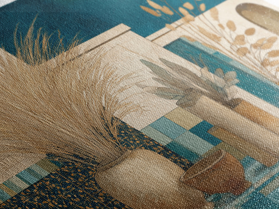 Bohemian Vase with Dried Pampas Grass Canvas Print, Boho Art, Luxury Decor, Living Room Decor, Oil Painting, Bohemian, BOH-3x2-61