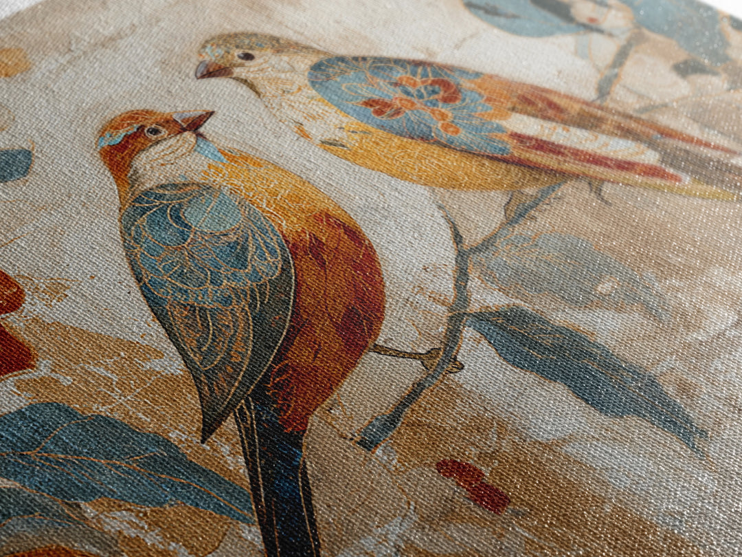 Boho Bird Pair Canvas Print, Boho Art, Mid Century Modern, Living Room Decor, Fine Art, Bohemian, Boho Wall Art, Garden Art, BOH-3x2-72