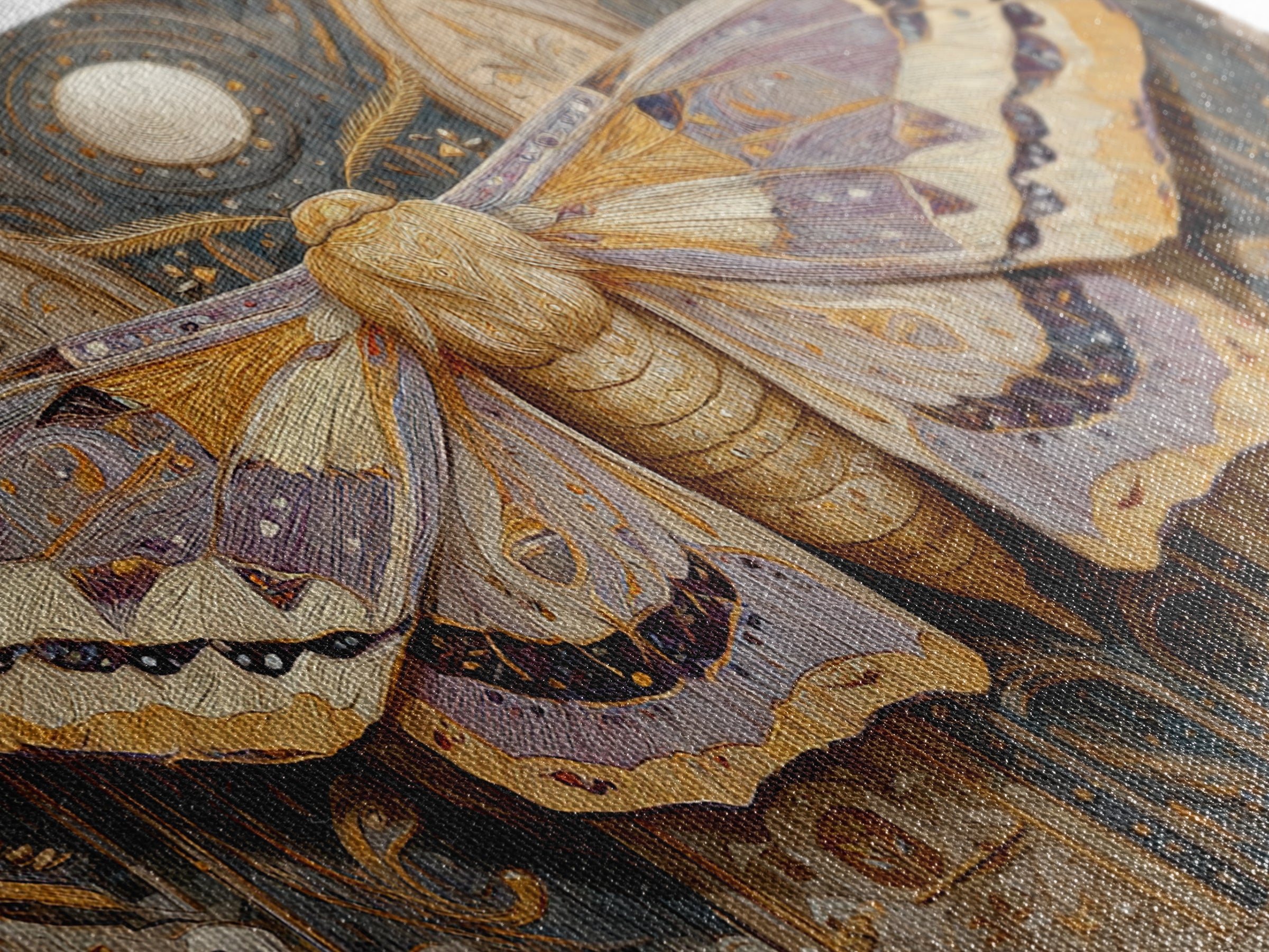 Golden Moth with Moon and Stars Canvas Print, Boho Art, Art, Living Room Decor, Fine Art, Bohemian, Wallart, Art Nouveau, BOH-3x2-93